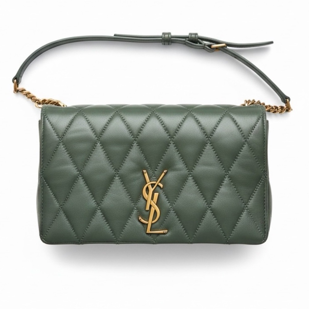 Saint Laurent Angie Chain Bag in green quilted lambskin leather